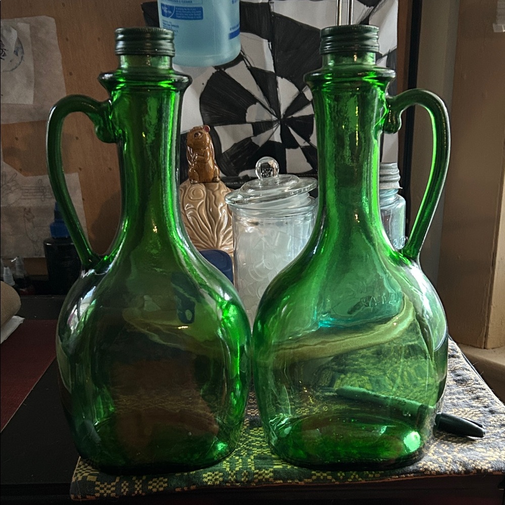 Source Unknown Green Glass Jugs